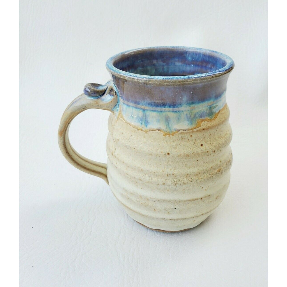 Doug Adams Cup/Mug "The Wave" Artist Signed Art Clay Pottery white Douglas